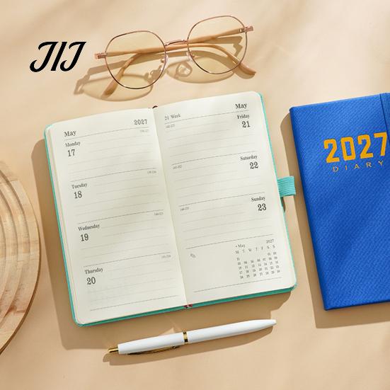 Personal Itinerary Planner 2027 Daily with PU Leather Cover, A6 Pocket Size Task Tracking Notebook Agenda, Portable Pen Holder for Efficient