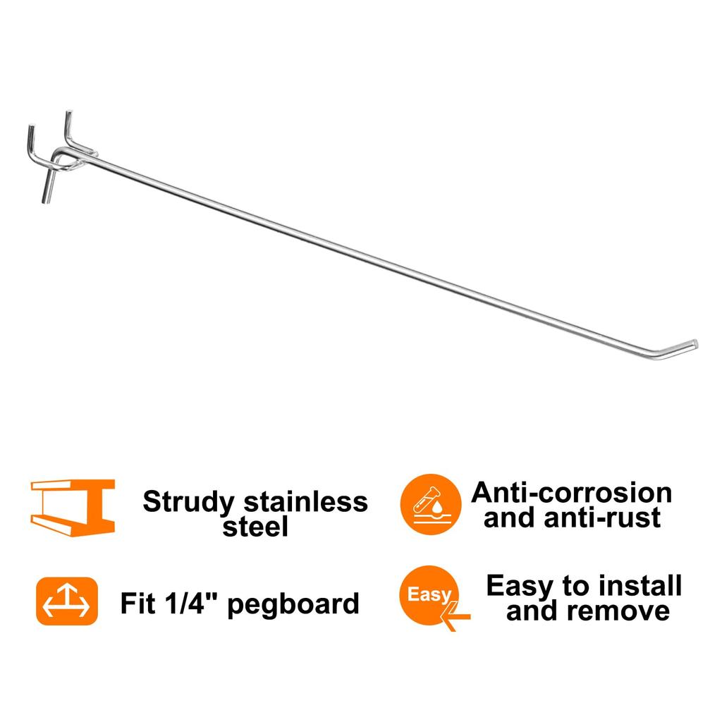 Uxcell Держатель для перфорированной доски из нержавеющей стали для инструментов, серебристый, 60 шт., крючки 12 дюймов, настенный, для верстака, гаража, кухни, мастерской, органайзер,
