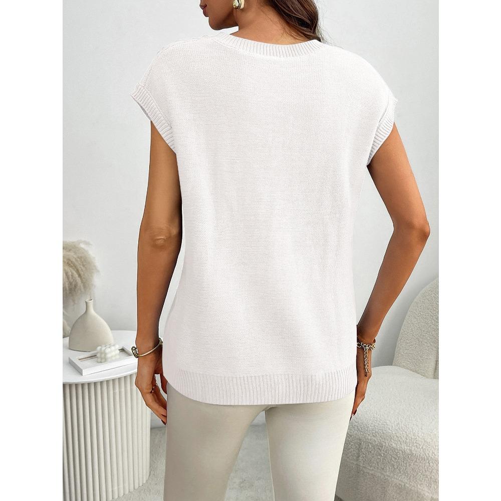 Летний новый свободный свитер без рукавов с V-образным вырезом и витым цветочным узором для женщин