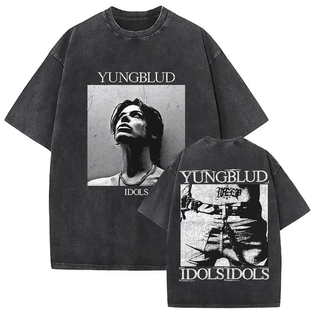 Винтажные стираные футболки Yungblud IDOLS The World Tour Мужские Женские Хип-хоп Высокое качество Готические Оверсайз Футболки Уличная одежда