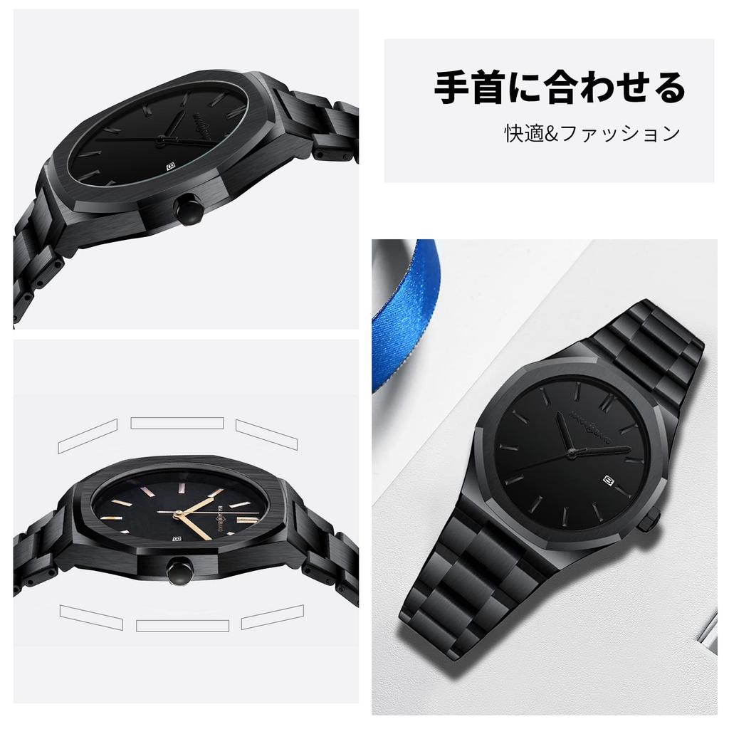 RORIOS Date Quartz Business Watch for Black Belt B Men's Watch, Popular, Simple, Calendar, Display, Waterproof, Analog, Watch, Men's, Stylish,