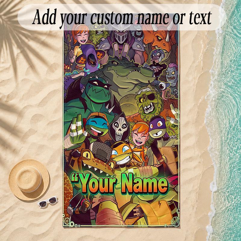 Beach TowelTeenage Mutant Ninja Turtles Custom Name Text Personalized Soft Towel for Beach Pool Indoor Home Decor Gift