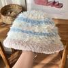 Women S Striped Knitted Bucket Hat Winter Warm Plush Ear Protection Hat