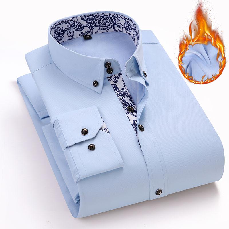 Мужские рубашки с длинным рукавом SlimFit Casual Business, утолщенные, для отдыха, для среднего возраста, однотонные, белые, удобные и дышащие, молодежная мода