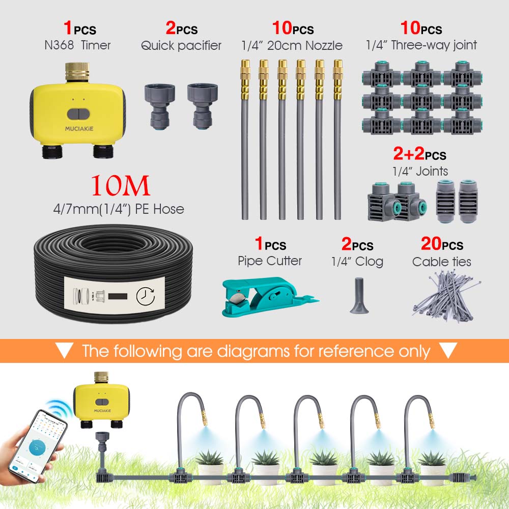 Bluetooth Dual Gardening Timer Irrigation Set Quick Connect Flexible Bending Adjust Brass Spray Nozzle Automatic Watering System