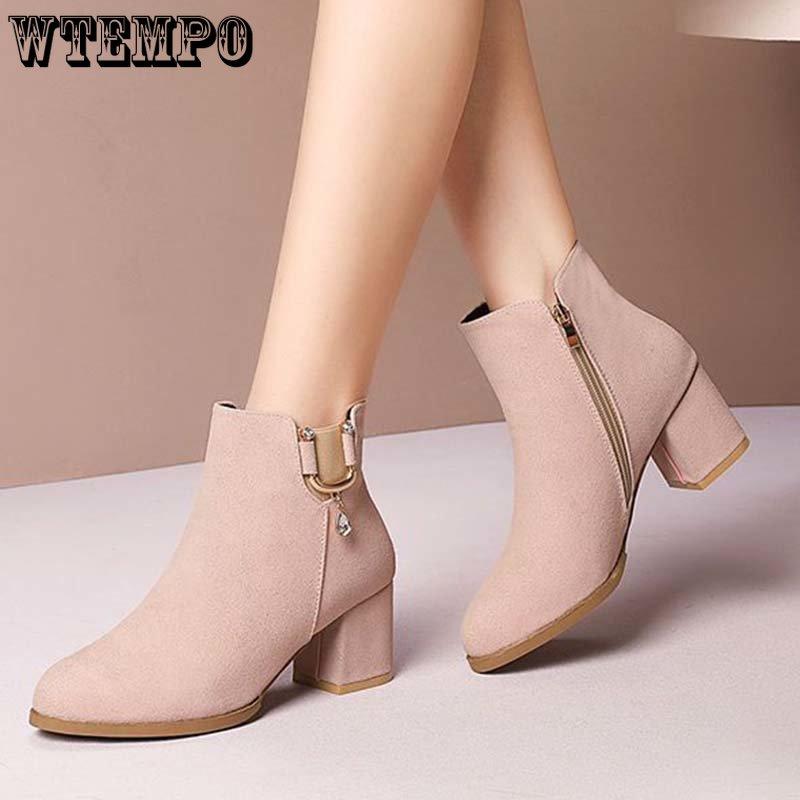 Женские кожаные ботинки из искусственной замши, матовая кожа, короткий цилиндр, на высоком каблуке с круглой головкой, водяная буровая машина, боковая молния, противоскользящие пригородные туфли на толстом каблуке, мягкая подошва