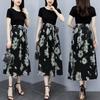 Летнее новое платье с принтом, короткий рукав, элегантное, средней длины, прикрывающее талию, имитация двух pieces, длинное платье