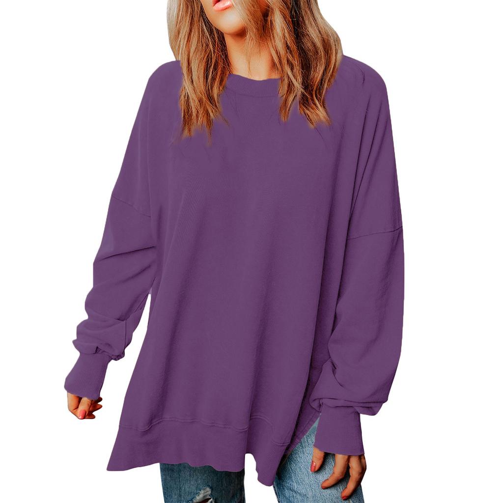 Женские повседневные свободные свободные топы с круглым вырезом и длинными рукавами, рубашки