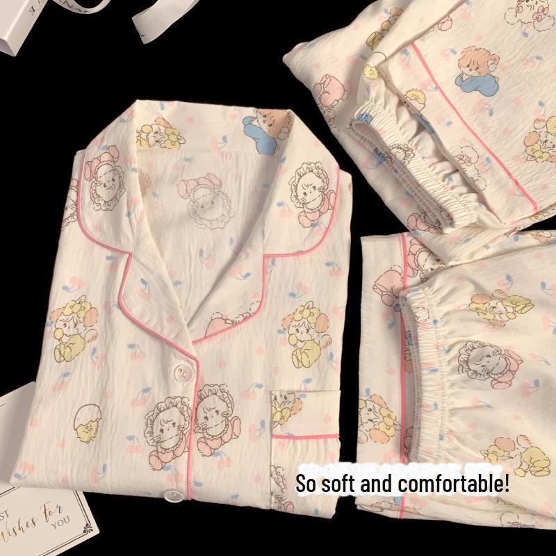 Летняя хлопковая пижама в клетку с цветочным принтом: Женский комплект из трех предметов с коротким рукавом в японском стиле - милая домашняя одежда в стиле интернет-знаменитостей.