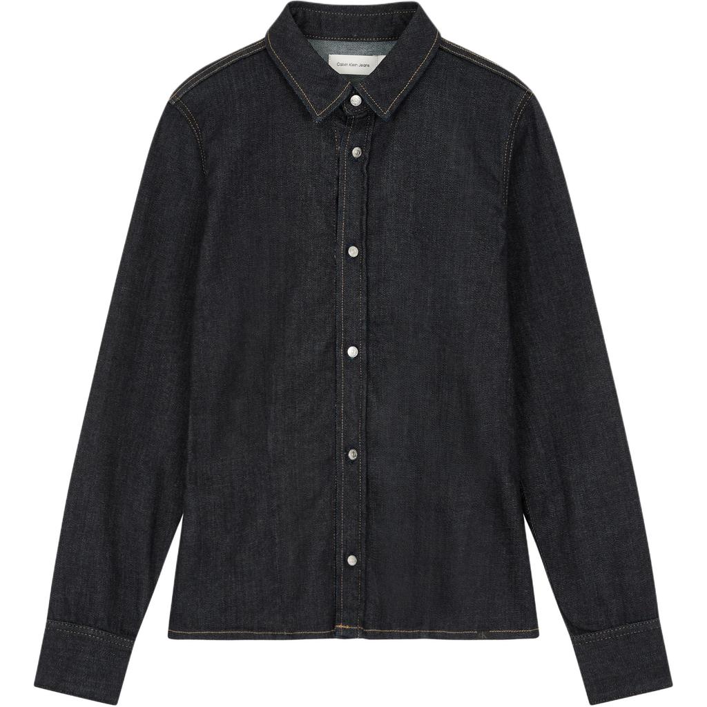 Calvin Klein Однобортная джинсовая рубашка с длинным рукавом облегающего кроя для женщин, синяя J224052-1AP