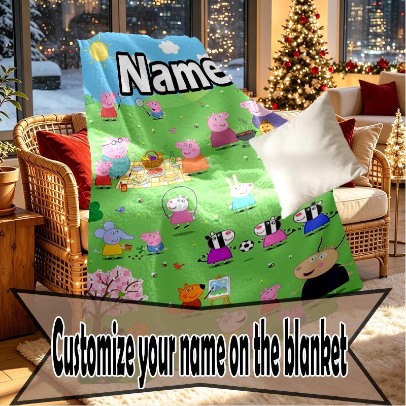 Custom Name Personalized Pink Pig Print Blankets, Home Decor, Bedroom, Sofa, Camping, Couch, Gifts for Birthday Christmas