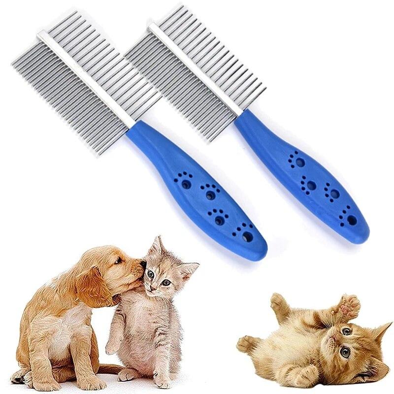Professional Pet Combs Hair Remover Stainless Steel Teeth Dual-Sided Brush Cat Dogs Grooming Cleaning Tools For Short Long Hair