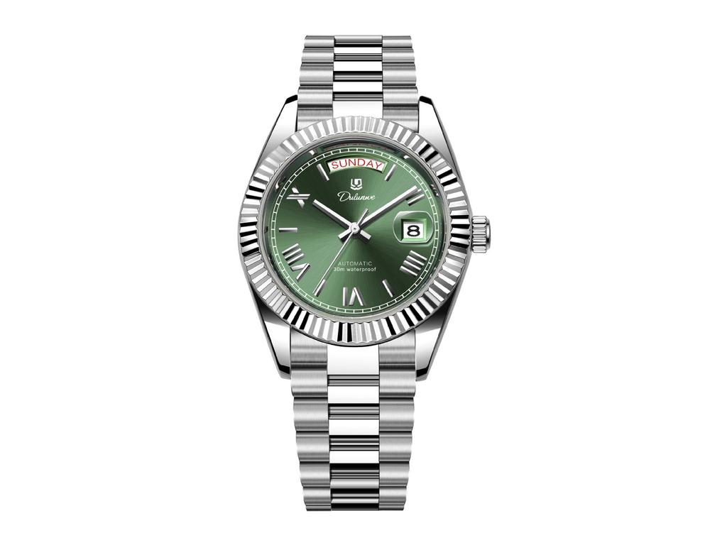 Durlanway Новые мужские автоматические стальные часы с двойным календарем – Модные, водонепроницаемые, деловой стиль