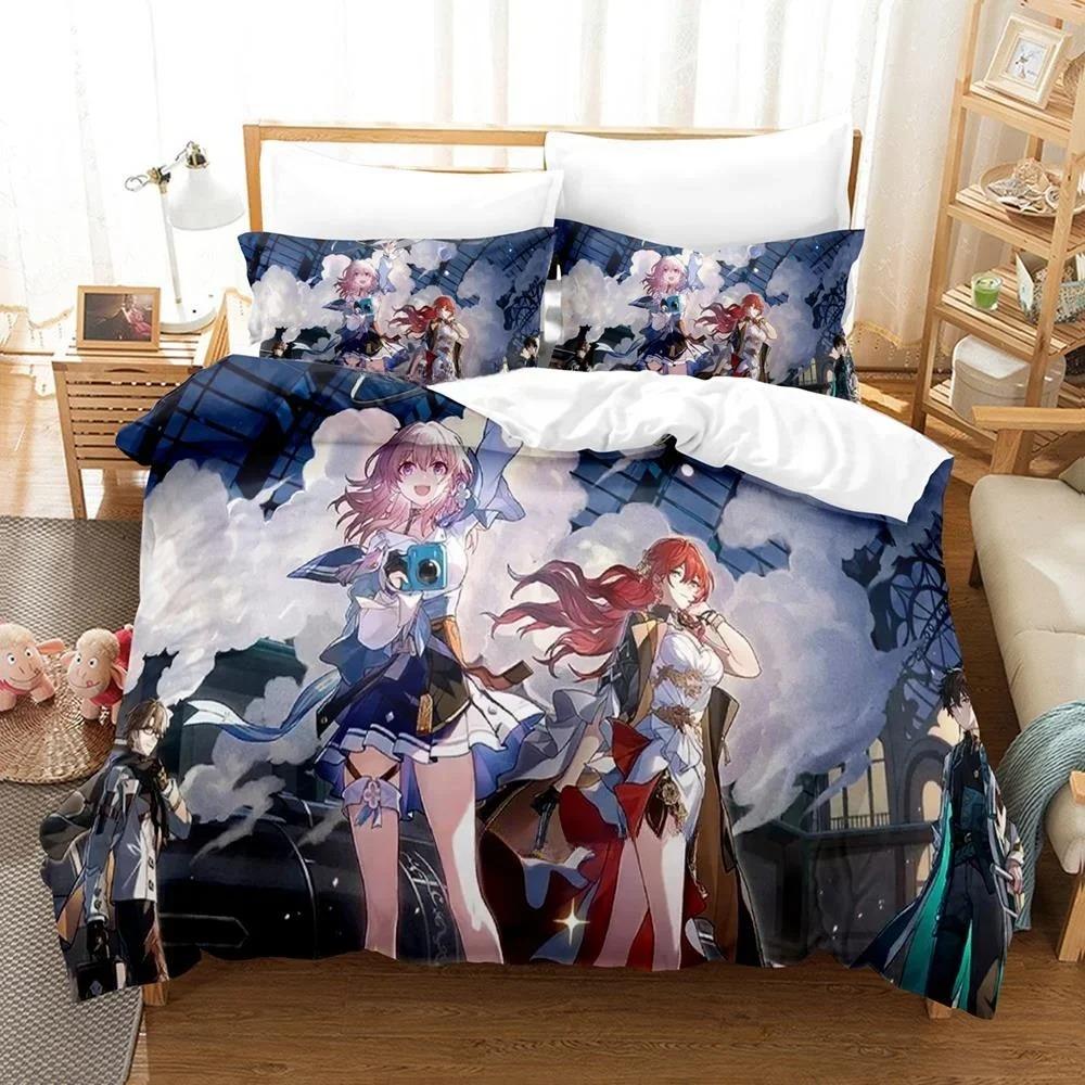 Модный комплект постельного белья Honkai Star Rail с 3D-печатью, комплект из трех предметов с рисунком аниме для взрослых и детей, комплект пододеяльников для спальни, домашний текстиль