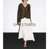 MD Spring/Summer New Arrival Women's Lazy Yandan Brown Light Linen Blend V Neck Knitting Cardigan 5634576