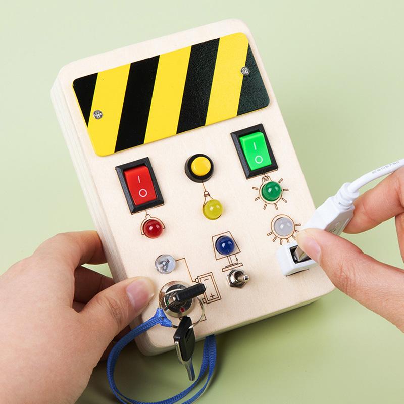 Детская деревянная доска Монтессори со светодиодной подсветкой, сенсорные образовательные мероприятия, путешествия для малышей, От 1 до 3 лет, тумблер