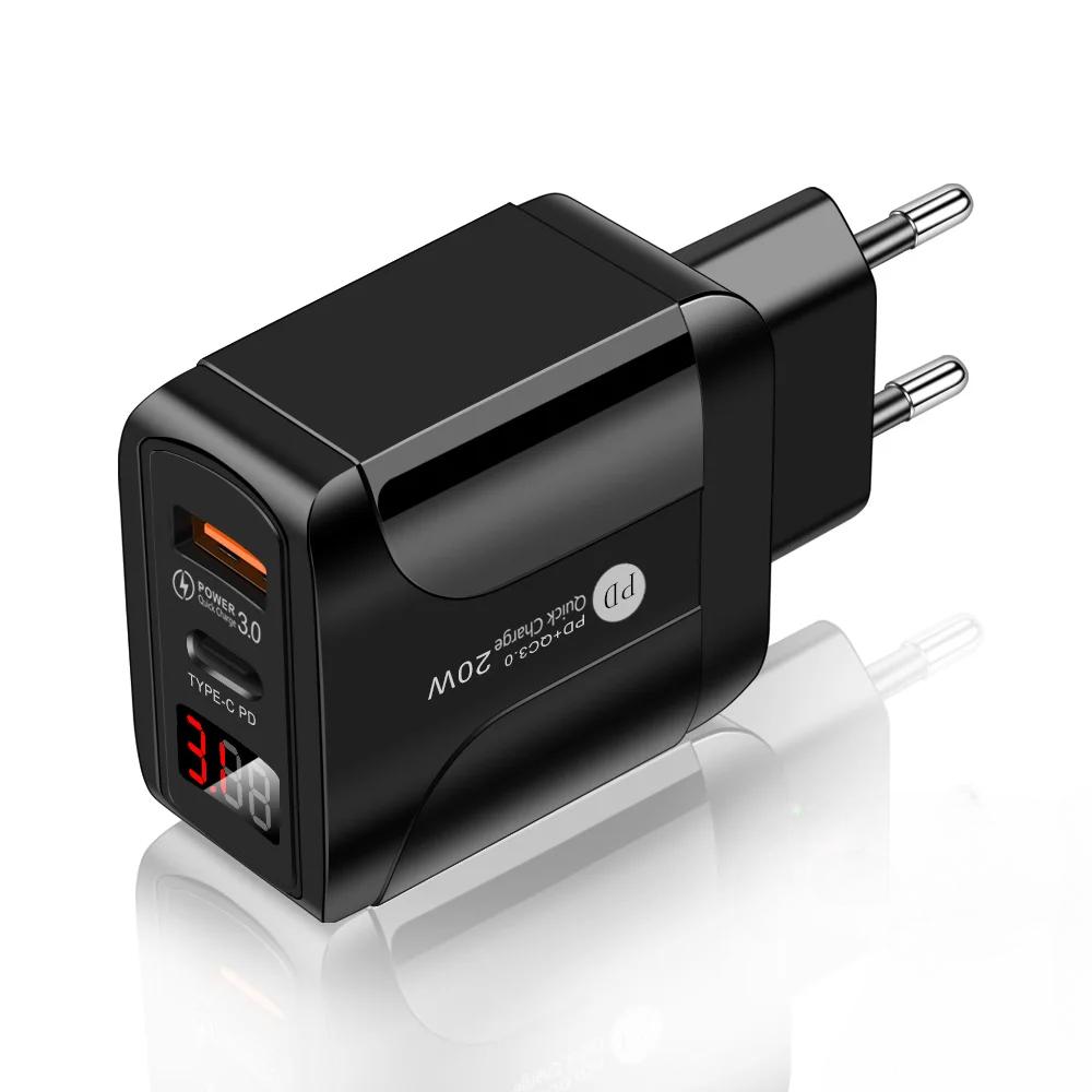 AC DC PD 20 Вт Адаптер питания 5 В Зарядное устройство для iPhone Samsung Xiaomi Type-c LED Display USB Источник питания Дорожный адаптер 5 Вольт