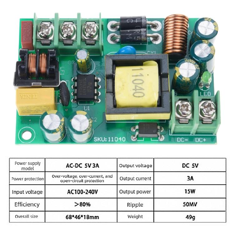 AC220V на DC5V 3A Плата выходной мощности Стабильный выход Пластиковый металлический корпус Для бытовой электроники Решение для питания