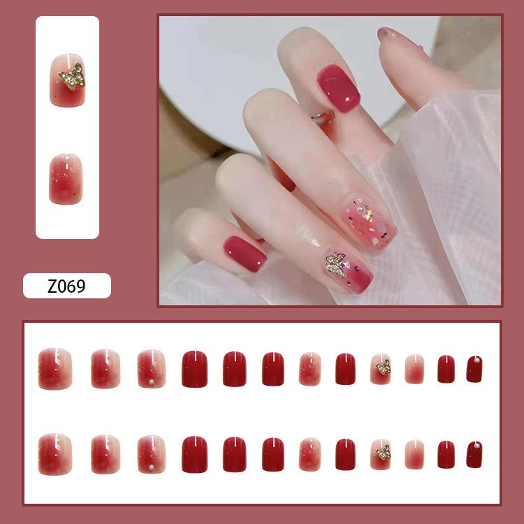 24 шт. искусственные ногти телесного цвета с градиентом для ногтей, стразы, инкрустированные клеем, съемные длинные абзацы, модные маникюрные кончики ногтей