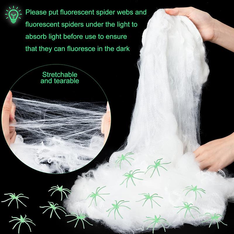 Spider Webs Halloween Decorations with Fake Spiders, Super Stretch Cobwebs for Halloween Indoor and Outdoor Party Sipplies