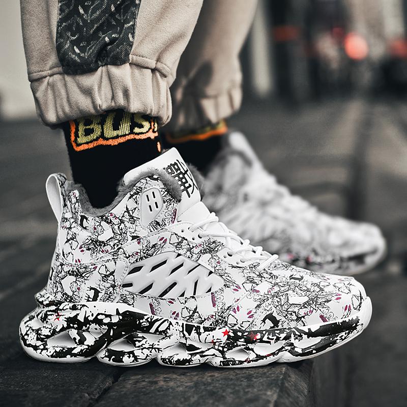 TUINANLE Мужские зимние ботинки с принтом граффити, зимние плюшевые теплые кроссовки на платформе, нескользящие, мужская спортивная обувь