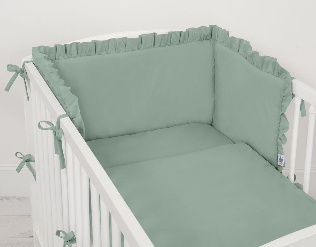 Universal bumper with ruffle for a baby cot - sage
