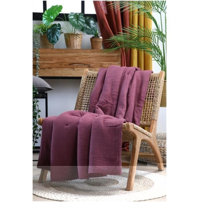 Plaid - Pop color - Pourpre - 125 x 150 cm - Double gaze de coton - Doux et moelleux