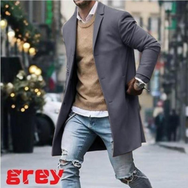 Autumn and Winter New Solid Color Men's Medium and Long Woolen Coat Slim-fit Large Size Single-breasted Trench Coat