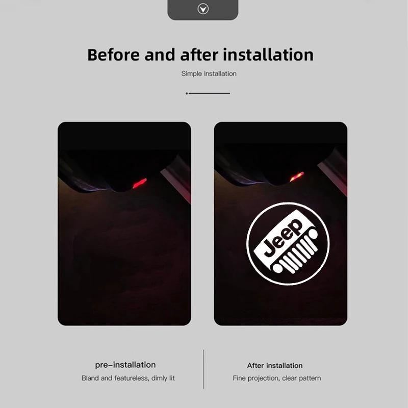 FJN1 Auto On/Off HD Car Door Welcome Projector Lamp for Jeep Renegade Wrangler JK JL Grand Cherokee Compass Auto Interior Accessories