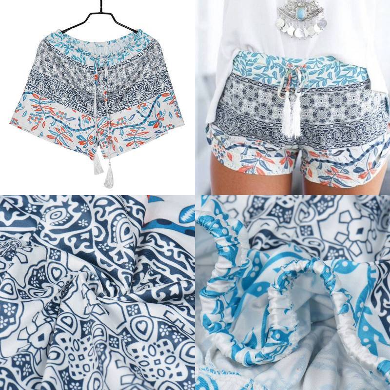 Summer Polyester Print Shorts With Tie Waist For Casual Wear