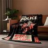 A retro-style concert poster with red, black, and white text and visuals. for all seasons blanket lunch break throw gift