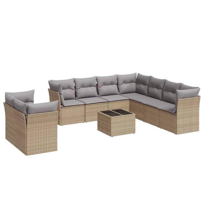 VidaXL Salon de Jardin avec Coussins 10 pcs, Canapés avec Pieds Réglables, Ensemble de Meubles d'Extérieur Patio Terrasse, 3217849