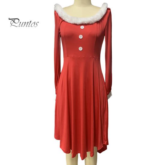 Рождественское платье для выступлений, пышное, с квадратным вырезом, однотонное, трапециевидное, с неровным подолом, декором из пуговиц, праздничное сценическое шоу, костюм Санты для косплея, новогодняя вечеринка