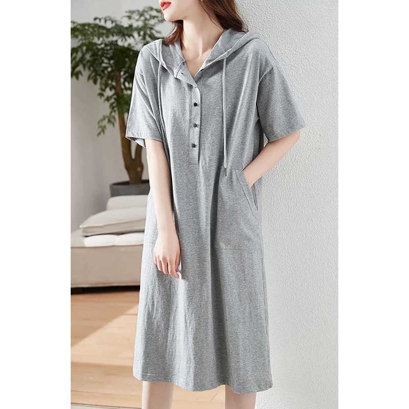 Модные однотонные повседневные платья с карманами и короткими рукавами на шнуровке с капюшоном, женская одежда, весеннее свободное корейское платье-миди