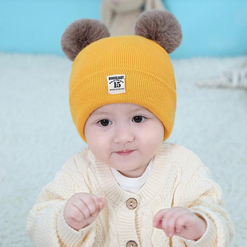 Winter Children Warm Baby Knitted Hats With Pom Pom Kids Knit Beanie Hats Solid Color Infant Hat For Boys Girls