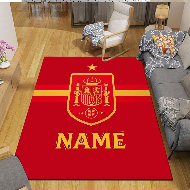 Custom Name,Spain Home Sofa Decoration for Living Room & Bedroom, Non‑Slip Play Flannel Floor Mat for Game Room