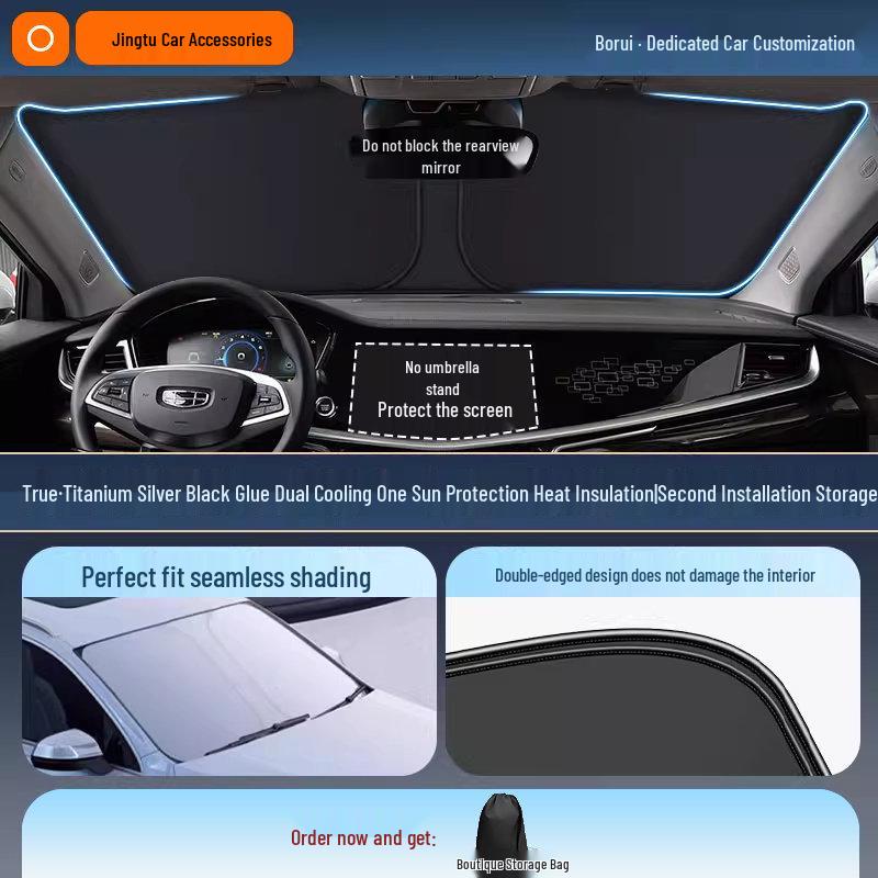 Автомобильный солнцезащитный козырек Geely: Теплоизолирующая шторка на лобовое стекло для 25 моделей, включая Xingyue L, Xingyuan, Xingrui, Emgrand, Boyue L и Panda MINI.