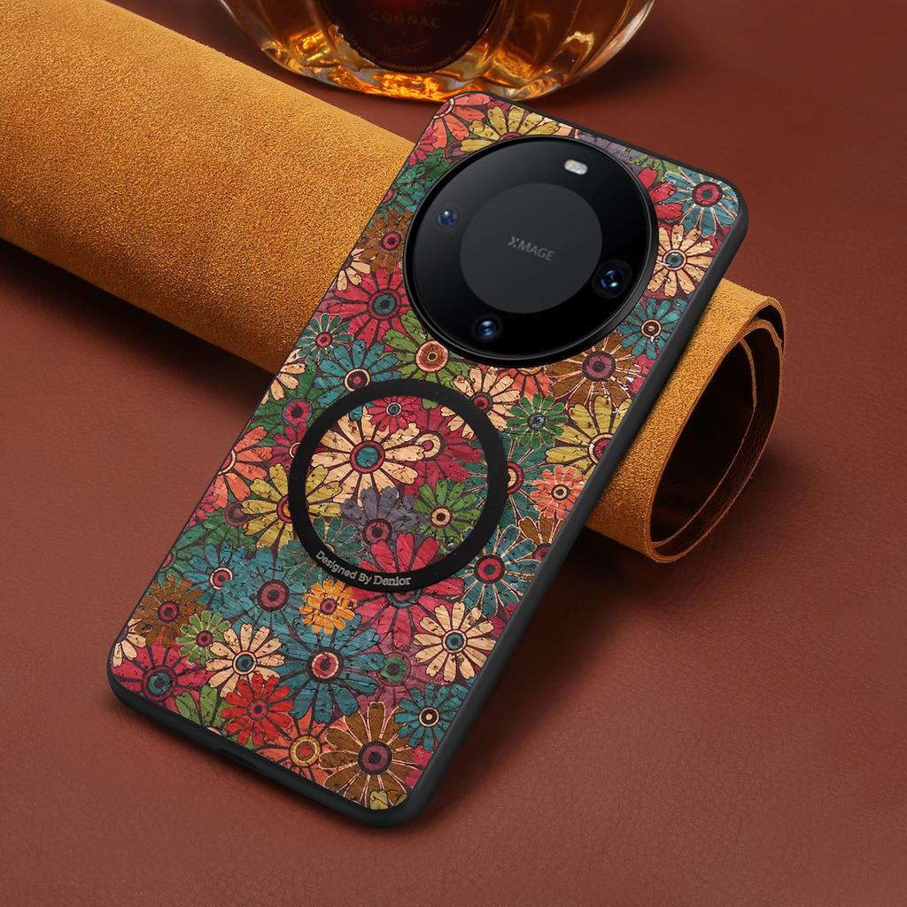 Denior Подходит для Huawei Mate80Pro Магнитный чехол для мобильного телефона P80 Защитный чехол P70Ultra Цветочный кожаный чехол 60
