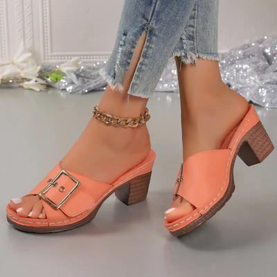 Мода 2024 года, хит продаж, летняя обувь, женская мода, пряжка, дизайнерские тапочки на толстом каблуке, сандалии, женская повседневная обувь для ходьбы с открытым носком