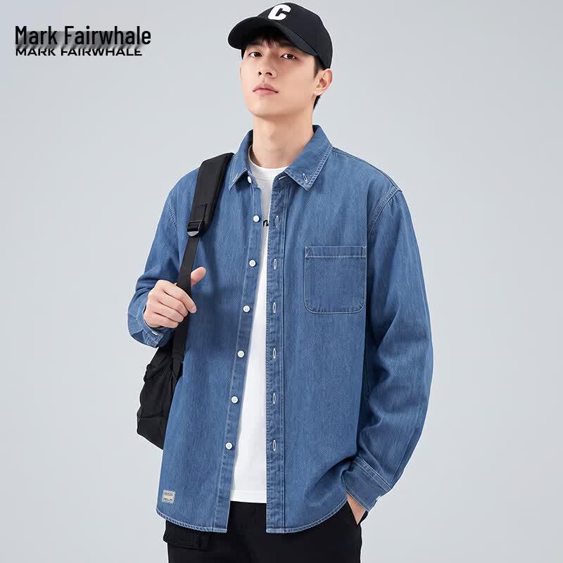 Mark Fairwhale Men's Pure Cotton Blue Denim Long Sleeve Shirt