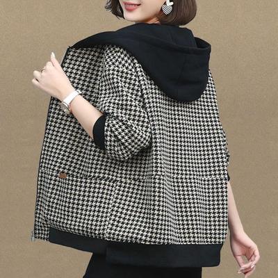 Женская короткая куртка с узором «гусиные лапки», маленький аромат, большой размер, повседневная ветровка для мам, весенне-осенний топ