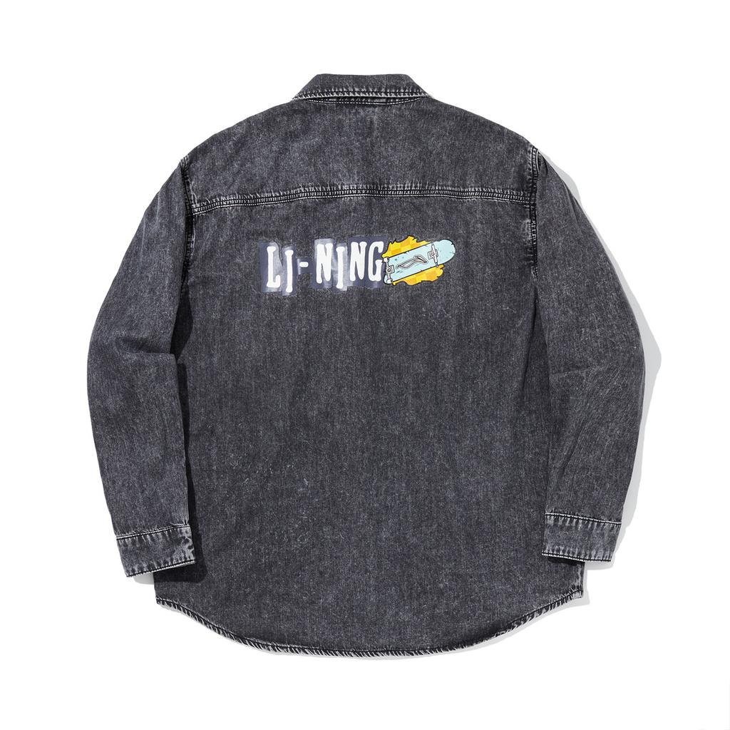 Li Ning Серия Скейтборд Рубашка мужская джинсовая с длинным рукавом на пуговицах Черный ASHU519-4