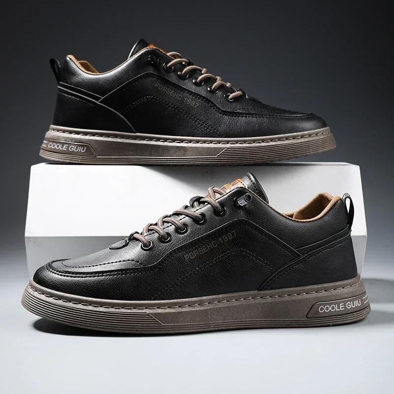 Портативность Модные однотонные удобные мягкие плоские повседневные туфли Hombre Мужские кожаные туфли Нескользящие износостойкие спортивные туфли