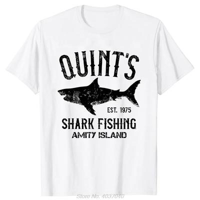 Quints Shark JAWS Amity Island 1975 Темно-синяя футболка Мужская одежда Повседневная базовая футболка Свободная Фитнес-футболка Футболки Топы