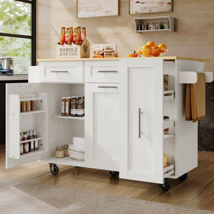 Îlot de cuisine - MUVOE - Chariot de salle à manger - Blanc - MDF - Multifonctionnel