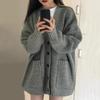 Women's Loose V-neck Knitted Cardigan Mid-length Sweater Jacket
