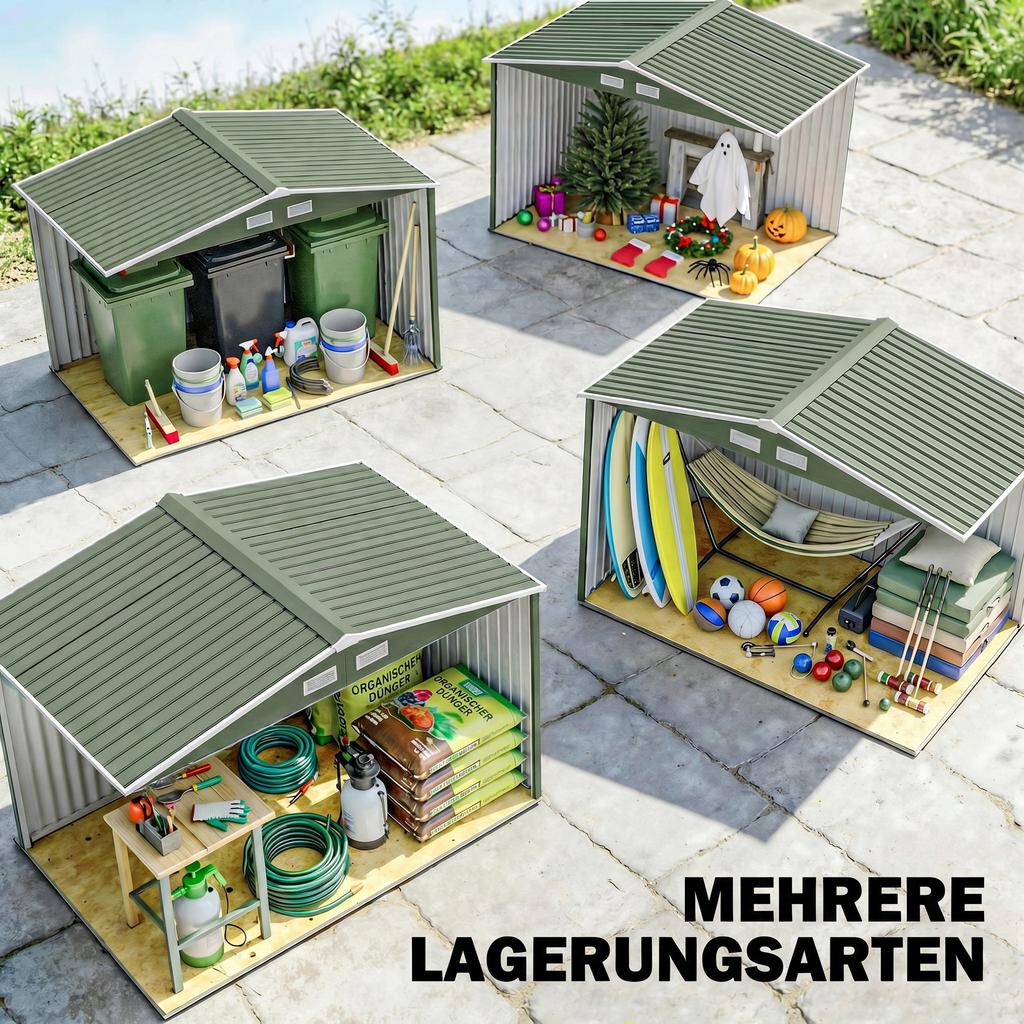 Tool Shed with Sliding Doors 2.77 x 1.95 x 1.92cm Metal Light Green