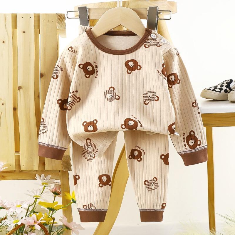 2Pcs/Set Kids Boys Girls Set Pure Cotton Warm Pajamas Cartoon Long Sleeve T-Shirt + Pants Toddler Baby Autumn Underwear Clothing Sets