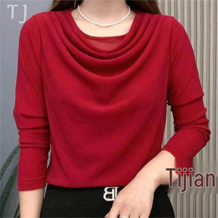 Женская футболка с длинным рукавом из сетки с воротником-стойкой, цельная, осень 2025