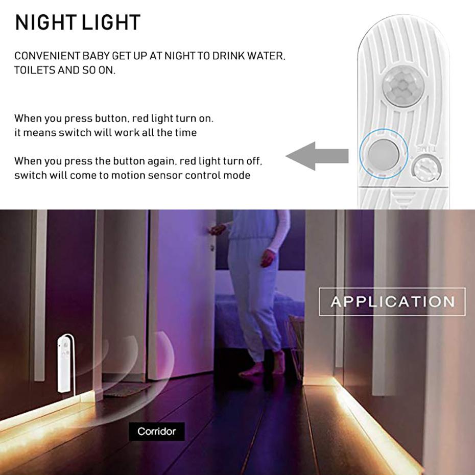 Led Light Strip PIR Motion Sensor Induction Led Strip Battery 60leds/m 2835smd Under Bed Lamp For Closet Wardrobe Cabinet Stairs